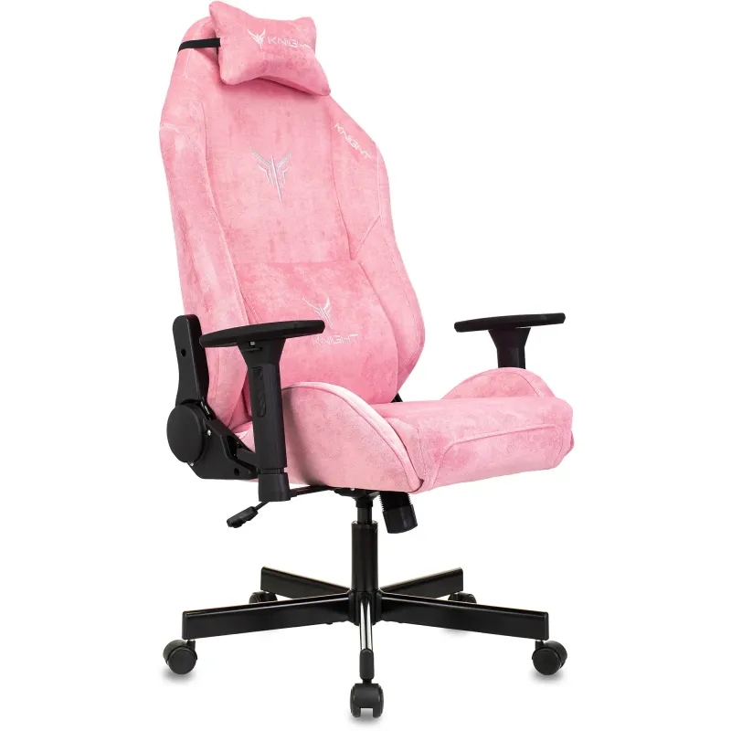 Кресло игровое Knight N1 Fabric розовый Velvet 36 с подголов. крестов. металл главное фото